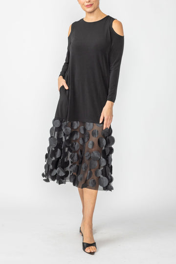 Black Cold Shoulder Mesh Bell-Bottom Dress